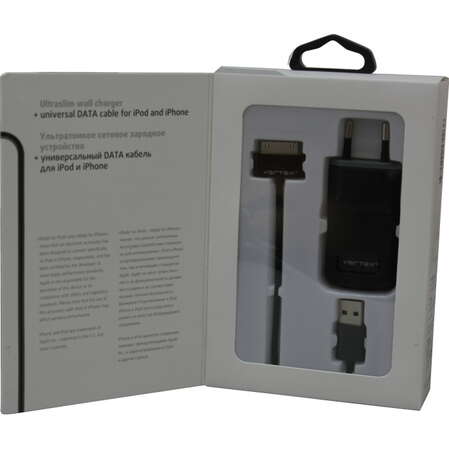 Сетевое зарядное устройство для iPhone/iPod Vertex PowerLife 1A черный серой вставкой PN0540EUBK-GR/IPC12BK