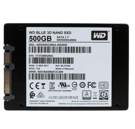 Внутренний SSD-накопитель 500Gb Western Digital Blue WDS500G2B0A SATA3 2.5" 