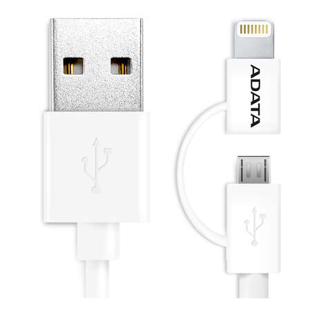 Кабель USB-MicroUSB/Lightning MFI A-Data 1м белый 
