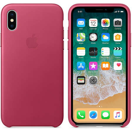 Чехол для Apple iPhone X Leather Case Pink Fuchsia  