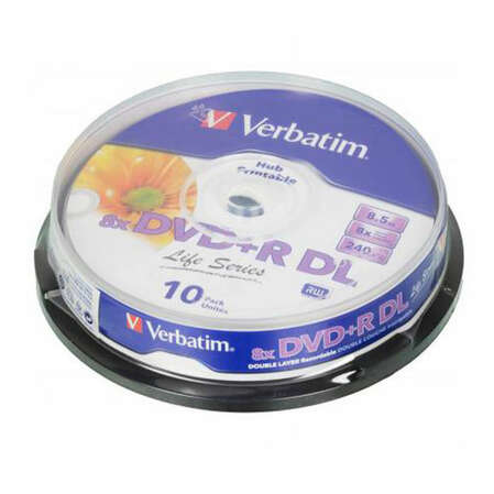 Оптический диск DVD+R диск Verbatim DualLayer 8,5Gb 8x 10шт. CakeBox (43818)