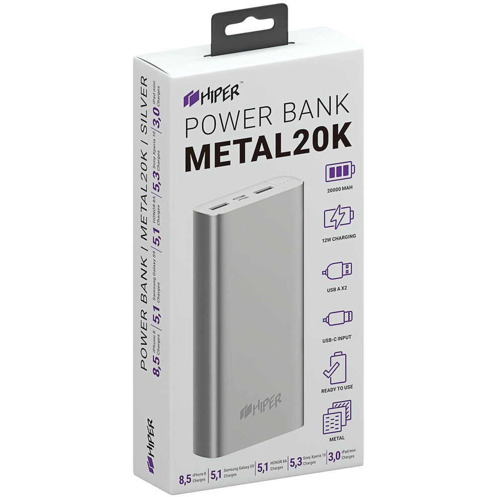 Внешний аккумулятор Hiper METAL 20K 20000mAh серебристый