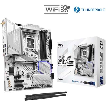 Материнская плата ASRock Z890 Pro RS WiFi White Z890 Soc-1851 4xDDR5, 4xSATA3, RAID, 4хM.2, 4xPCI-E16x, 3xUSB3.2, 2xUSB3.2 Type C, DP, HDMI, WiFi 2.5Glan, ATX