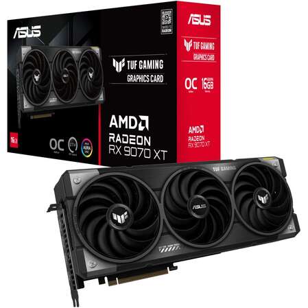 Видеокарта ASUS 16384Mb RX 9070 XT TUF Gaming OC Edition 16Gb (TUF-RX9070XT-O16G-Gaming) 3xDP, 1xHDMI, Ret