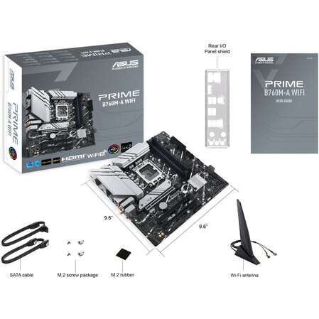 Материнская плата ASUS Prime B760M-A WiFi B760 Socket-1700 4xDDR5, 4xSATA3, RAID, 2xM.2, 3xPCI-E16x, 2xUSB3.2, DP, 2xHDMI, WiFi, 2.5Glan, mATX