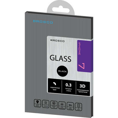 Защитное стекло для iPhone 7 Brosco 3D, изогнутое по форме дисплея, с черной рамкой