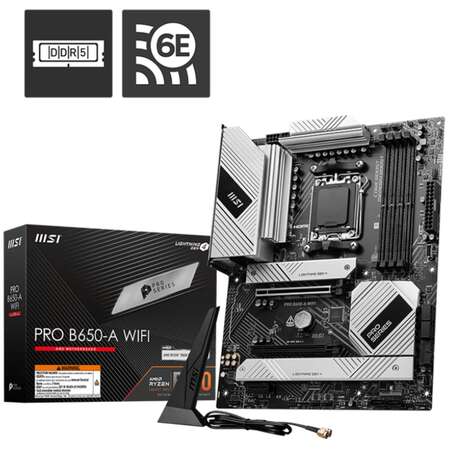 Материнская плата MSI Pro B650-A WiFi Socket-AM5 AMD B650 4xDDR5, 4xSATA3, RAID, 3xM.2, 2xPCI-E16x, 7xUSB3.2, DP, HDMI, WiFi, 2.5Glan, ATX Ret