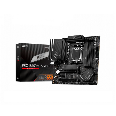 Материнская плата MSI Pro B650M-A WiFi Socket-AM5 AMD B650 4xDDR5, 4xSATA3, RAID, 2xM.2, 2xPCI-E16x, 8xUSB3.2, DP, HDMI, WiFi, 2.5Glan, mATX Ret