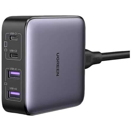 Сетевое зарядное устройство Ugreen Nexode CD327 (90747) 65W GaN 2xUSB-C + 2xUSB-A темно-серый