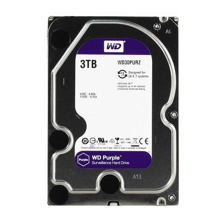 Внутренний жесткий диск 3,5" 3Tb Western Digital (WD30PURZ) 64Mb 5400rpm SATA3 Purple