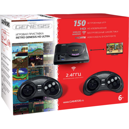Игровая приставка SEGA Retro Genesis HD Ultra + 150 игр ZD-06 (2 беспроводных 2.4 ГГц джойстика, HDMI кабель)