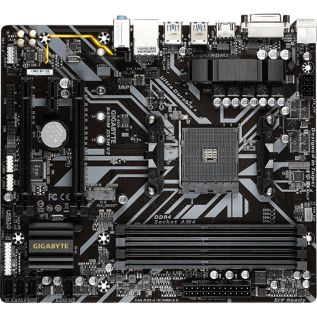 Материнская плата Gigabyte B450M DS3H V2 B450 Socket AM4 4xDDR4, 4xSATA3, RAID, 1xM.2, 2xPCI-E16x, 4xUSB3.1, DVI-D, HDMI, Glan, mATX