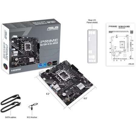 Материнская плата ASUS Prime H610M-K D4 ARGB H610 Socket-1700 2xDDR4, 4xSATA3, 1xM.2, 1xPCI-E16x, 2xUSB3.2, HDMI, Glan, mATX