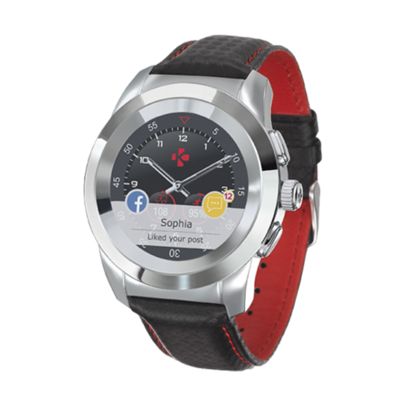 Умные часы MyKronoz ZeTime Premium Petite Silver (ремешок цвет черный карбон с красной прострочкой)	
