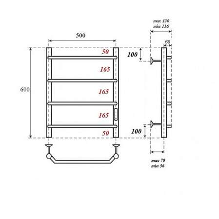 Электрический полотенцесушитель POINT П4 500x600 диммер справа, хром PN06856