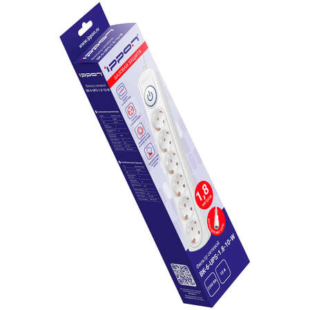 Сетевой фильтр Ippon BK-6-UPS-1.8-10-W 6 розеток 1.8м для подключения к UPS белый