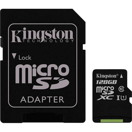 Карта памяти Micro SecureDigital 128Gb Kingston Canvas Select SDXC class 10 UHS-I (SDCS/128GB) + SD адаптер
