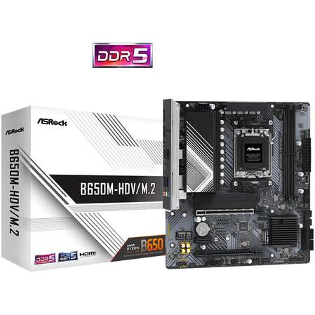 Материнская плата ASRock B650M-HDV/M.2 B650 Socket AM5 2xDDR5, 4xSATA3, RAID, 2xM.2, 2xPCI-E16x, 3xUSB3.2, 4xUSB2.0, 1xUSB3.2 Type C, DP, HDMI, Glan, mATX