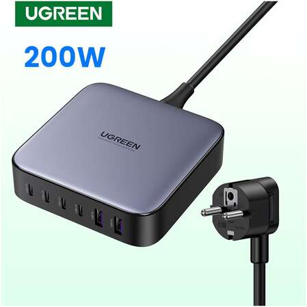 Сетевое зарядное устройство Ugreen CD271 (40914) 200W GaN 4xUSB-C + 2xUSB-A темно-серый