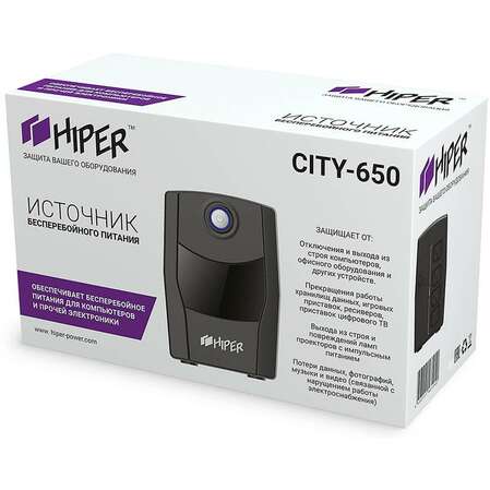 ИБП HIPER CITY-650, line-interactive, 650ВА(365Вт), 4 розетки IEC320, чёрный