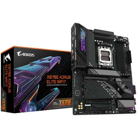 Материнская плата Gigabyte X870E AORUS Elite Wifi7 Socket-AM5 AMD X870E 4xDDR5, 4xSATA3, RAID, 4xM.2, 3xPCI-E16x, 6xUSB3.2, 2xUSB3.2 Type C, DP, HDMI, Glan, ATX Ret