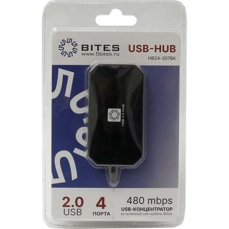 4-port USB2.0 Hub 5bites HB24-207BK Черный