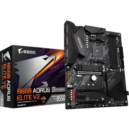 Материнская плата Gigabyte B550 AORUS Elite V2 Socket-AM4 AMD B550 4xDDR4, 4xSATA3, RAID, 2xM.2, 3xPCI-E16x, 6xUSB3.2, DP, HDMI, Glan, ATX Ret