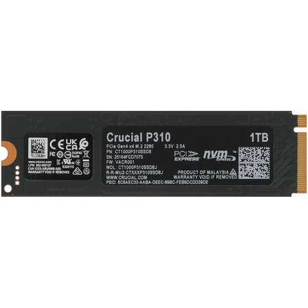 Внутренний SSD-накопитель 1000Gb Crucial P310 (CT1000P310SSD2) M.2 2280 PCIe NVMe 4.0 x4