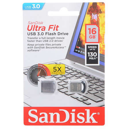 USB Flash накопитель 16GB SanDisk Ultra Fit (SDCZ43-016G-G46) USB 3.0 Черный