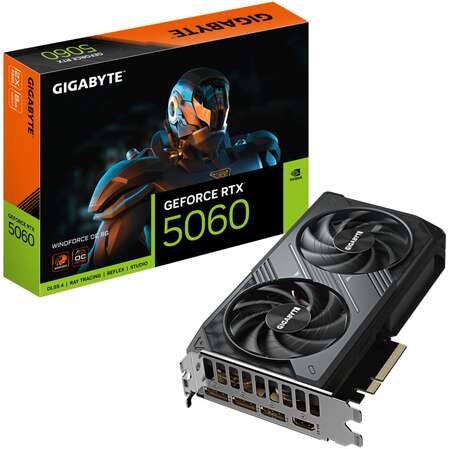 Видеокарта Gigabyte GeForce RTX 5060 8192Mb, Windforce OC 8G (GV-N5060WF2OC-8GD) 1xHDMI, 3xDP, Ret