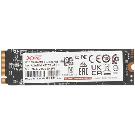Внутренний SSD-накопитель 4000Gb A-Data Gammix S70 Blade AGAMMIXS70B-4T-CS M.2 2280 PCIe NVMe 4.0 x4