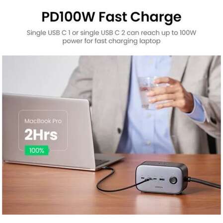 Сетевое зарядное устройство Ugreen DigiNest Pro CD270 (60167) 100W 3xUSB-C + USB-A темно-серый