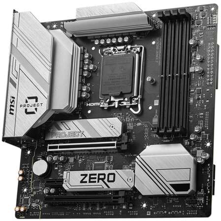 Материнская плата MSI B760M Project Zero B760 Socket-1700 4xDDR5, 4xSATA3, RAID, 2xM.2, 2xPCI-E16x, 3xUSB3.2, DP, HDMI, WiFi, 2.5Glan, mATX