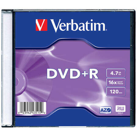 Оптический диск DVD+R диск Verbatim 4,7Gb 16x 20шт. Slim Case (43515)