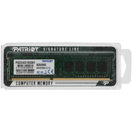 Модуль памяти DIMM 4Gb DDR3 PC12800 1600Mhz Patriot Memory (PSD34G160081)