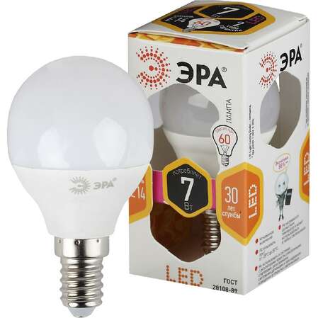 Упаковка светодиодных ламп ЭРА LED P45-7W-827-E14 Б0020548 x10