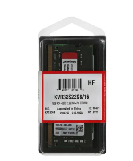 Модуль памяти SO-DIMM DDR4 16Gb PC25600 3200MHz Kingston (KVR32S22S8/16)