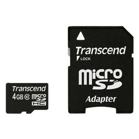 Карта памяти Micro SecureDigital 4Gb HC Transcend class10 (TS4GUSDHC10) + SD адаптер