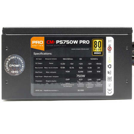 Блок питания 750W Crown CM-PS750W Pro