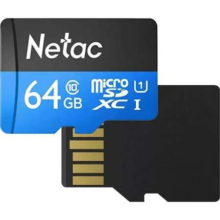 Карта памяти Micro SecureDigital 64Gb Netac SDXC class 10 (NT02P500STN-064G-R) + SD adapter