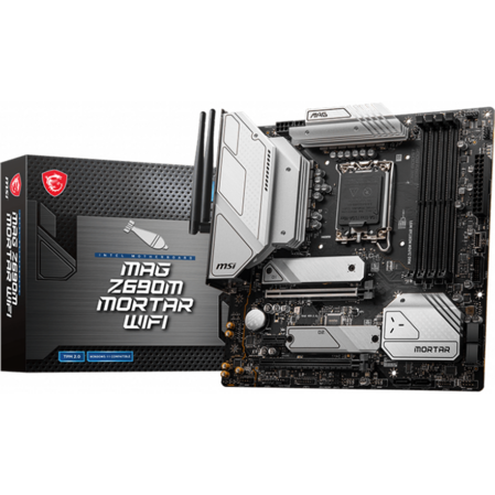 Материнская плата MSI MAG Z690M Mortar WiFi Z690 Socket-1700 4xDDR5, 4xSATA3, RAID, 2хM.2, 2xPCI-E16x, 3xUSB3.2, 1xUSB3.2 Type C, DP, HDMI, WiFi, 2.5Glan, ATX