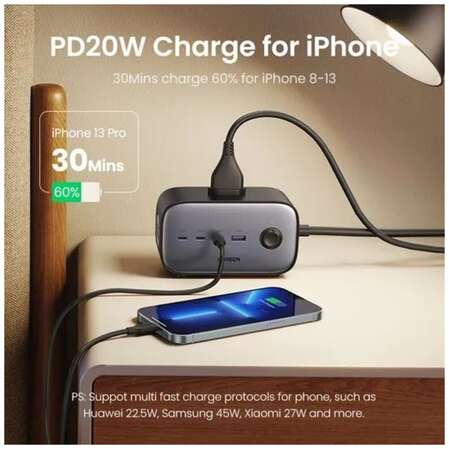 Сетевое зарядное устройство Ugreen DigiNest Pro CD270 (60167) 100W 3xUSB-C + USB-A темно-серый