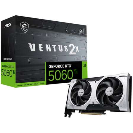 Видеокарта MSI GeForce RTX 5060 Ti 8192Mb, Ventus 2X OC Plus 8 Gb (RTX 5060 Ti 8G Ventus 2X OC Plus) 1xHDMI, 3xDP, Ret