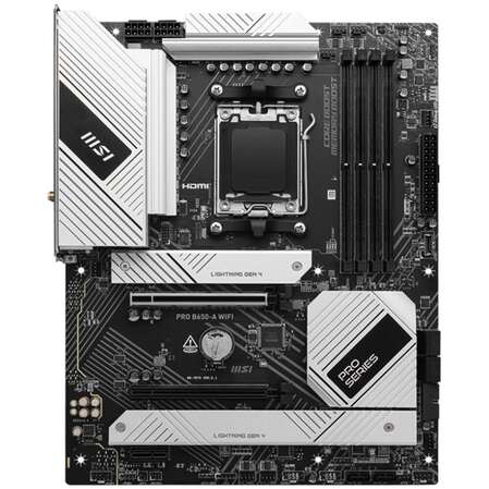 Материнская плата MSI Pro B650-A WiFi Socket-AM5 AMD B650 4xDDR5, 4xSATA3, RAID, 3xM.2, 2xPCI-E16x, 7xUSB3.2, DP, HDMI, WiFi, 2.5Glan, ATX Ret