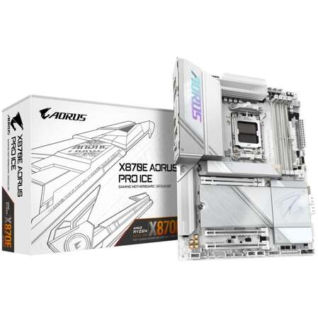 Материнская плата Gigabyte X870E AORUS Pro Ice Socket-AM5 AMD X870E 4xDDR5, 4xSATA3, RAID, 4xM.2, 3xPCI-E16x, 7xUSB3.2, 2xUSB3.2 Type C, DP, HDMI, WiFi, Glan, ATX Ret