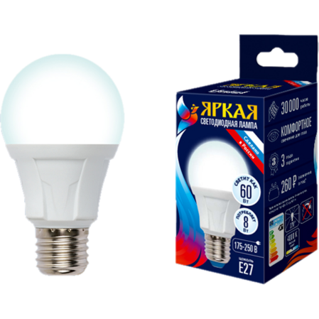 Светодиодная лампа Uniel Яркая LED-A60 8W/NW/E27/FR PLP01WH UL-00001523