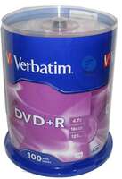 Оптический диск DVD+R диск Verbatim 4,7Gb 16x 100шт. CakeBox (43551)
