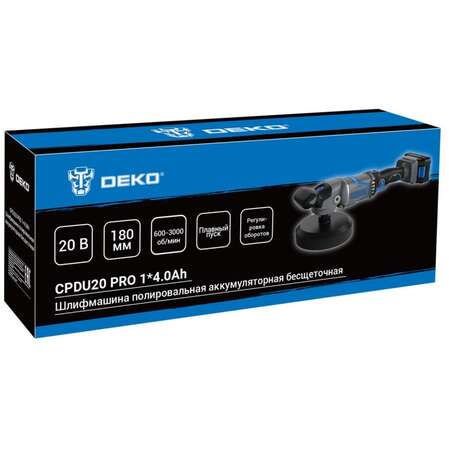 Аккумуляторная полировальная машина Deko CPDU20 PRO, 180 мм, 20В, 1x4.0Ач 083-1033