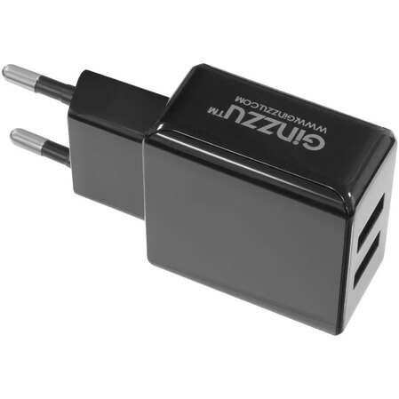 Сетевое зарядное устройство Ginzzu, 2xUSB, 3.1A черное (GA-3311UB)