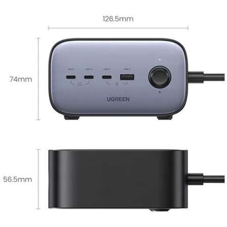 Сетевое зарядное устройство Ugreen DigiNest Pro CD270 (60167) 100W 3xUSB-C + USB-A темно-серый